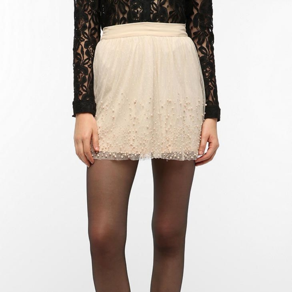 UO Kimchi Blue Bella Beaded Skirt in Ivory / Pearl